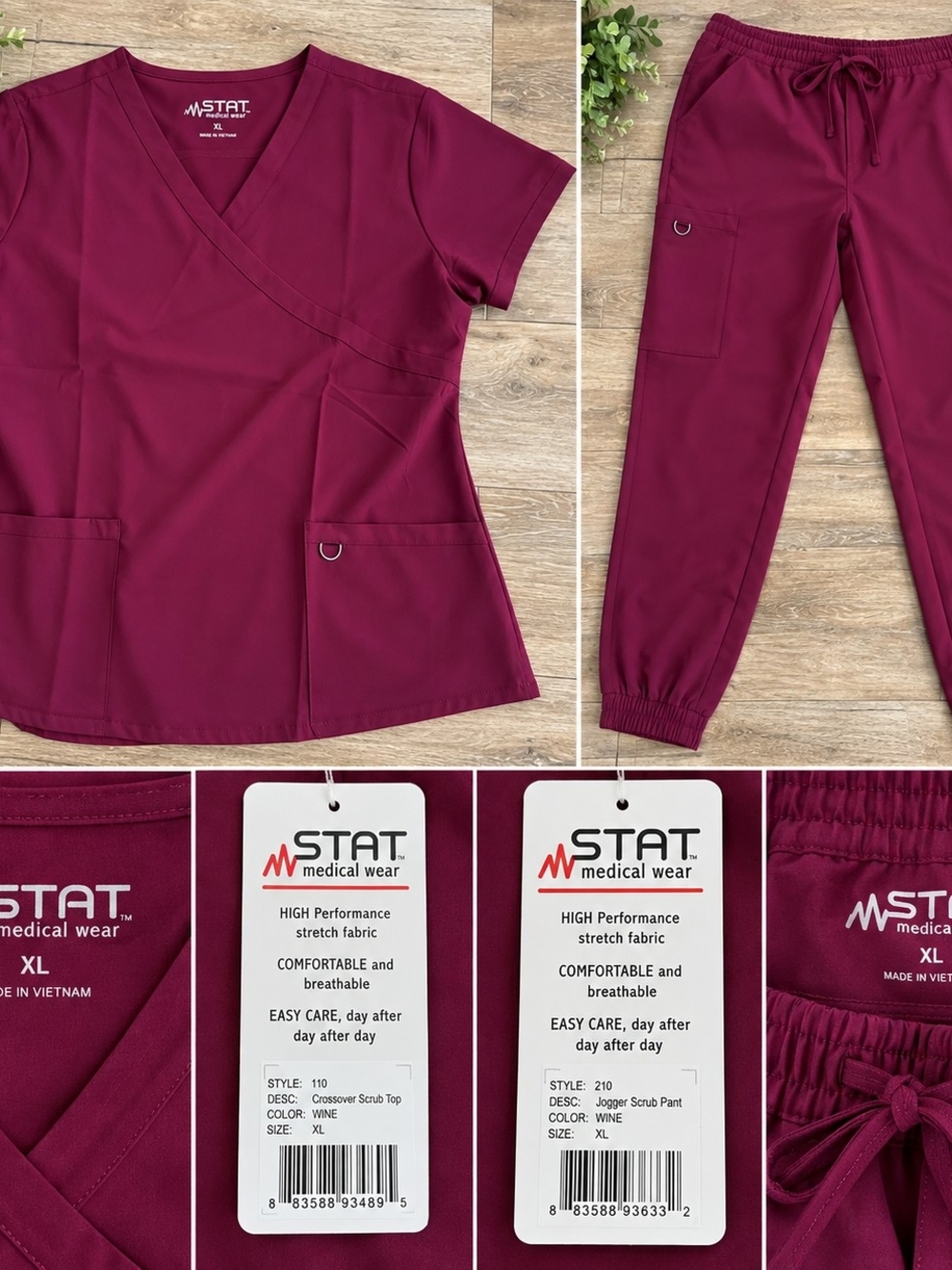 Brand New STAT Medical Wear Scrub Set – Size XL – Wine 🍷